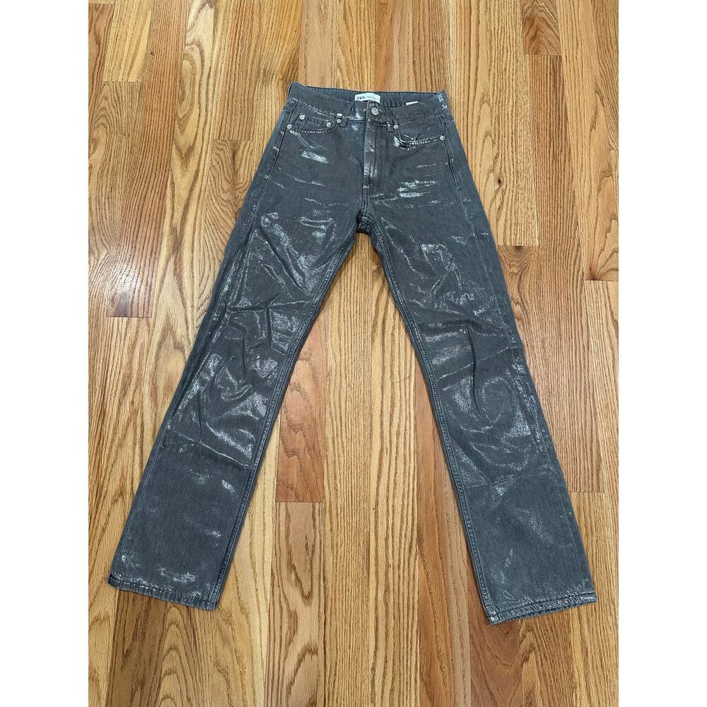 Women’s Metallic Gray Straight-Leg Jeans